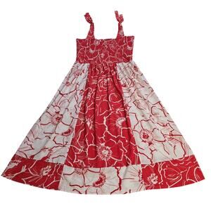 Gabby Skye Red Floral Maxi Dress Women’s Size 16 Smocked Bodice Tie Straps